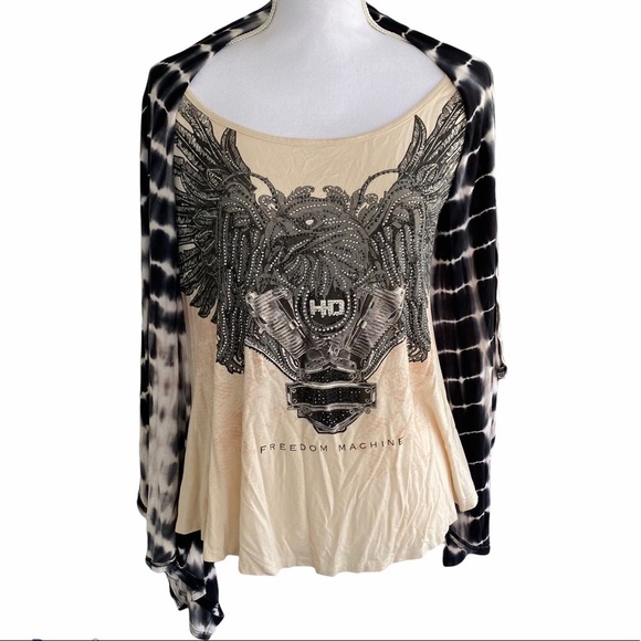 Harley-Davidson Tie Dye Bling Rhinestone Drape Front Tank Top Small/Medium - Picture 2 of 9